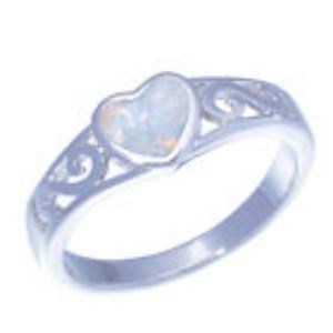 New - White Fire Opal Heart 925 Silver Ring - Size 7 or 8
